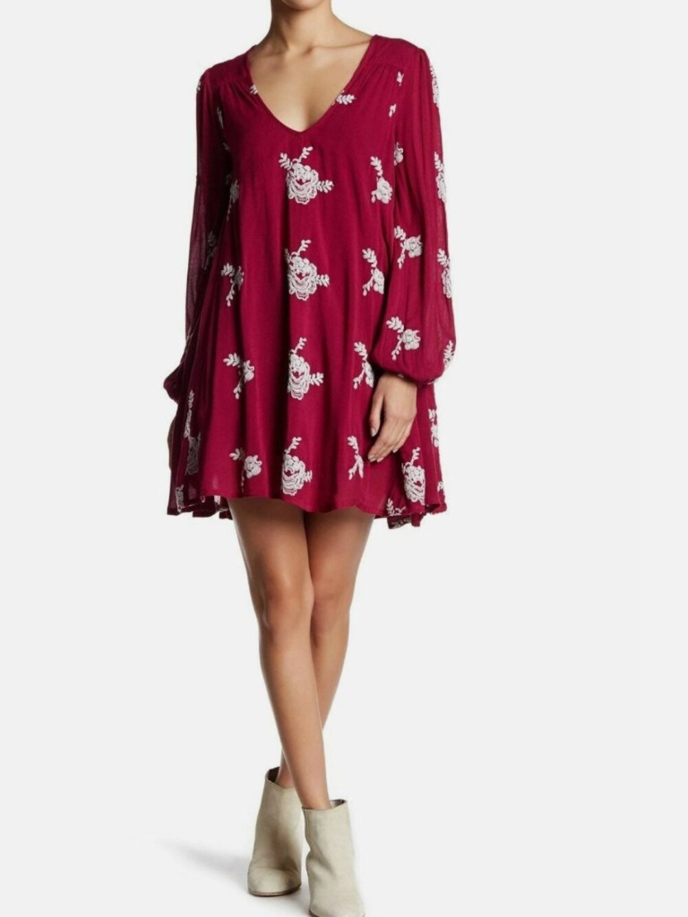Free People Emma Floral Tunic Mini Dress In Berry Purple Size Small NWT